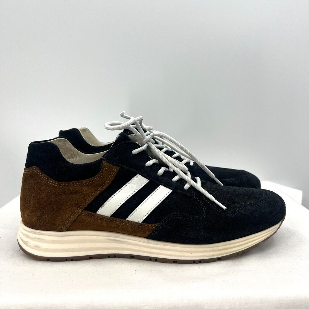 Eleventy Suede Sneakers Black Brown White Stripe Men's EU 44 US 11 Made in Italy